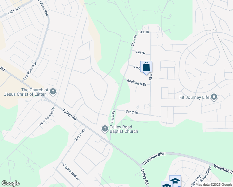 map of restaurants, bars, coffee shops, grocery stores, and more near 3715 Bar J in San Antonio