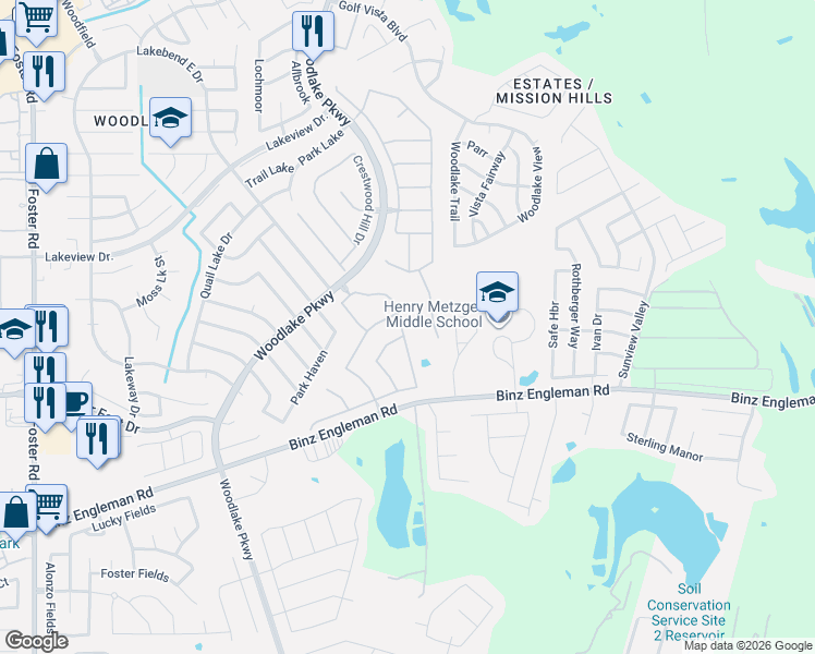 map of restaurants, bars, coffee shops, grocery stores, and more near 4418 Granite Shoals in San Antonio