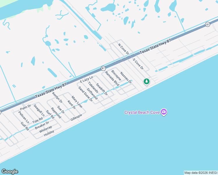 map of restaurants, bars, coffee shops, grocery stores, and more near 963 Bahama Drive in Bolivar Peninsula