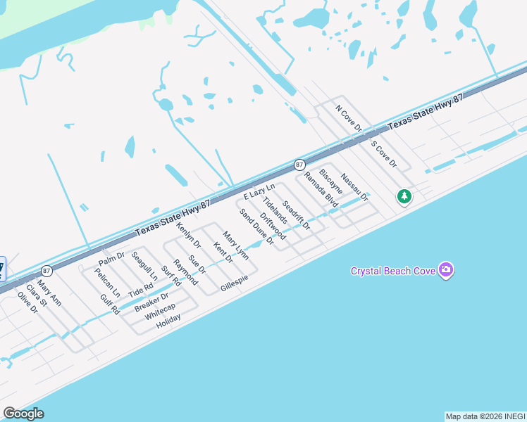 map of restaurants, bars, coffee shops, grocery stores, and more near 978 Tidelands in Bolivar Peninsula