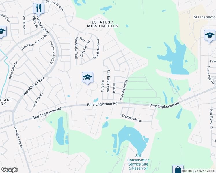 map of restaurants, bars, coffee shops, grocery stores, and more near 4323 Rothberger Way in San Antonio