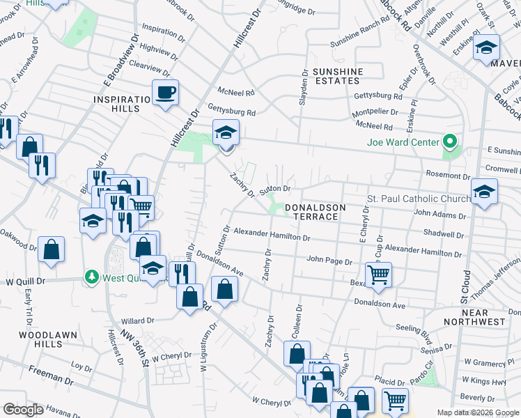 map of restaurants, bars, coffee shops, grocery stores, and more near 823 Zachry Drive in San Antonio