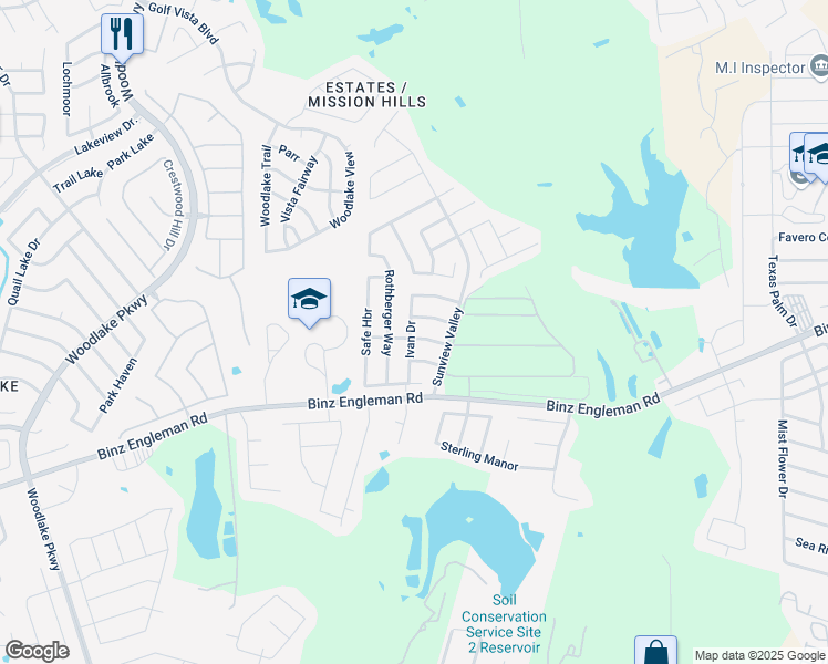 map of restaurants, bars, coffee shops, grocery stores, and more near 7702 Shining Glow in San Antonio