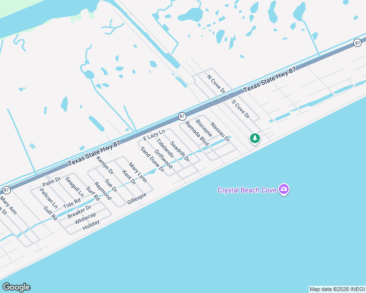 map of restaurants, bars, coffee shops, grocery stores, and more near 959 Palmridge in Bolivar Peninsula