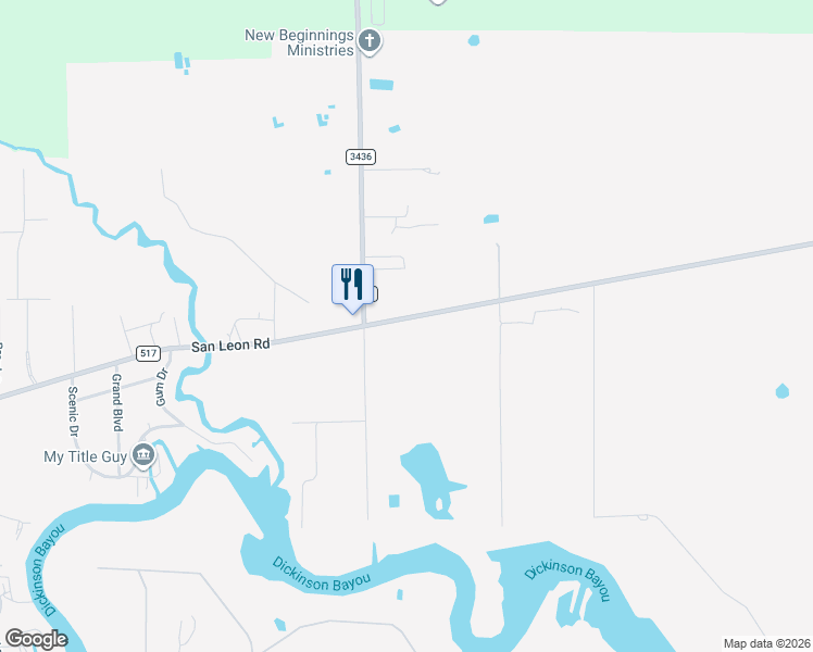 map of restaurants, bars, coffee shops, grocery stores, and more near 8120 FM 517 Road East in Dickinson