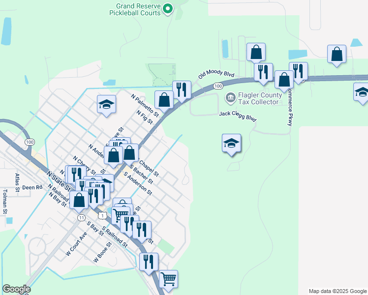 map of restaurants, bars, coffee shops, grocery stores, and more near 300 Doctor Carter Boulevard in Bunnell