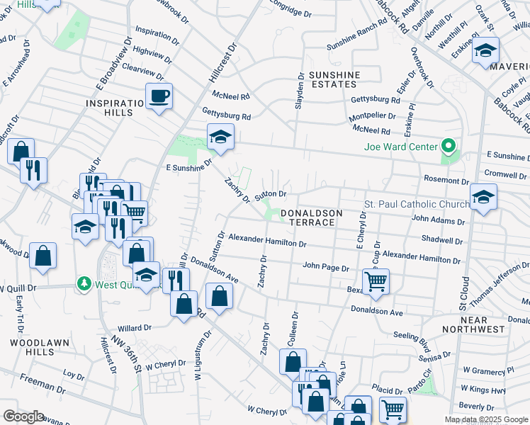 map of restaurants, bars, coffee shops, grocery stores, and more near 938 Sutton Drive in San Antonio