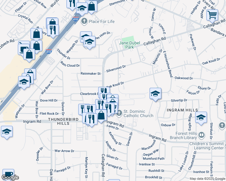 map of restaurants, bars, coffee shops, grocery stores, and more near 4438 Callaghan Road in San Antonio