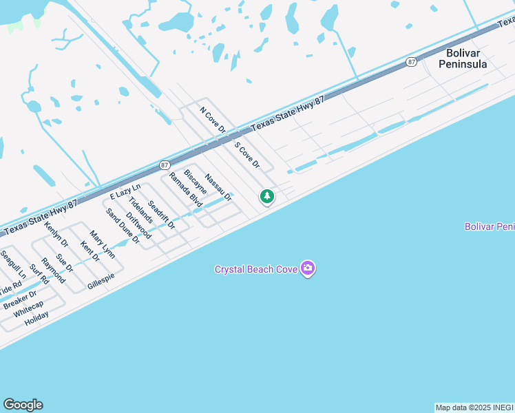 map of restaurants, bars, coffee shops, grocery stores, and more near 950 South Redfish in Galveston