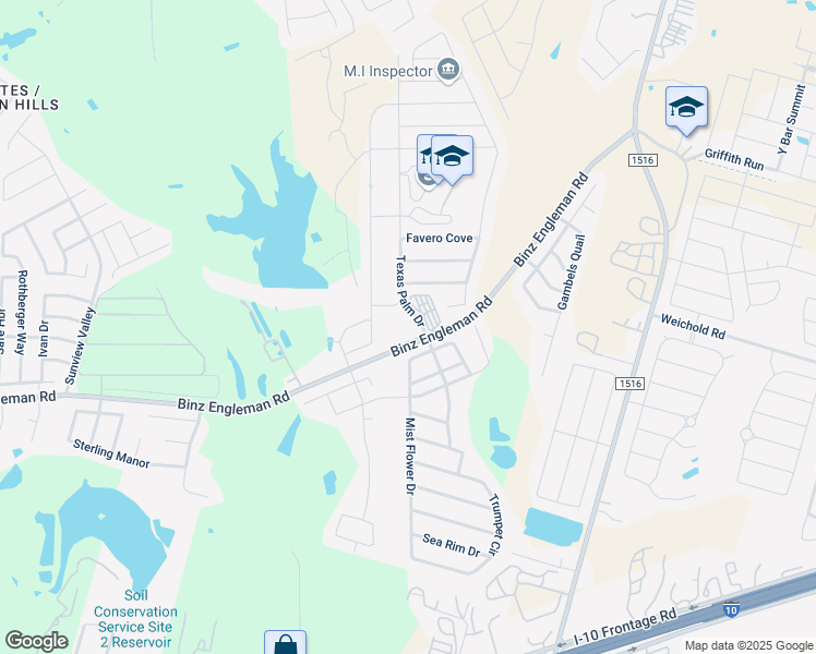 map of restaurants, bars, coffee shops, grocery stores, and more near 4511 Texas Palm Drive in Converse