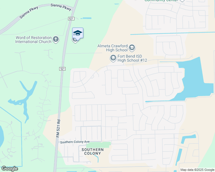 map of restaurants, bars, coffee shops, grocery stores, and more near 447 Ashley Falls Lane in Rosharon