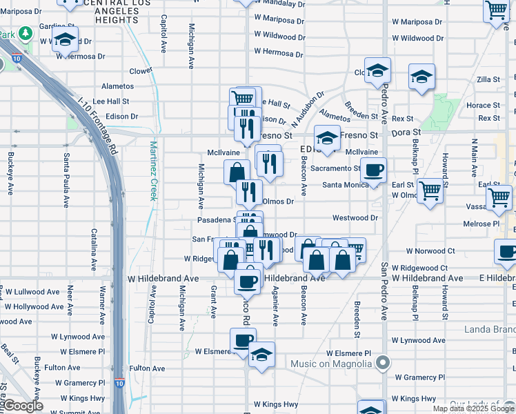 map of restaurants, bars, coffee shops, grocery stores, and more near 806 West Olmos Drive in San Antonio