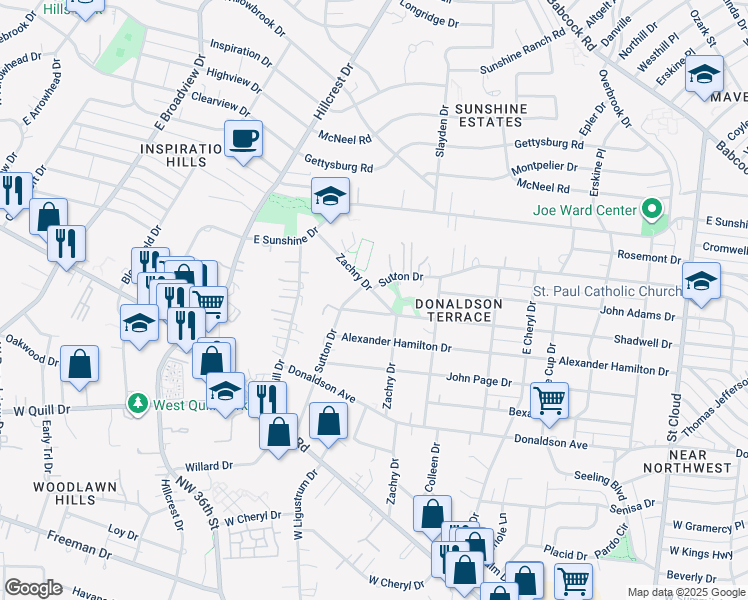 map of restaurants, bars, coffee shops, grocery stores, and more near 823 Zachry Drive in San Antonio