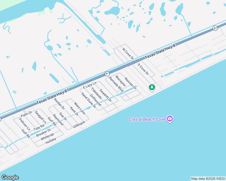 map of restaurants, bars, coffee shops, grocery stores, and more near 963 Bahama Drive in Bolivar Peninsula