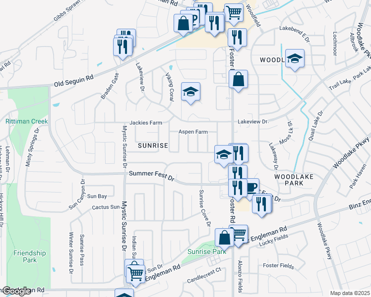map of restaurants, bars, coffee shops, grocery stores, and more near 4714 Juniper Farm in San Antonio