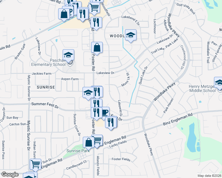 map of restaurants, bars, coffee shops, grocery stores, and more near 4506 Lakeway Drive in San Antonio