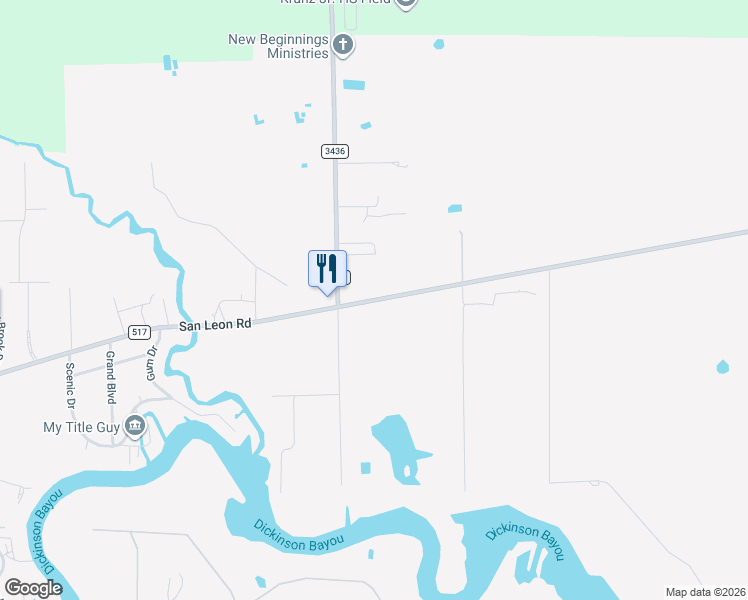 map of restaurants, bars, coffee shops, grocery stores, and more near 8120 FM 517 Road East in Dickinson