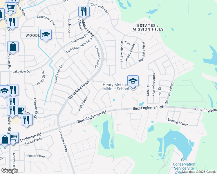 map of restaurants, bars, coffee shops, grocery stores, and more near 4418 Granite Shoals in San Antonio