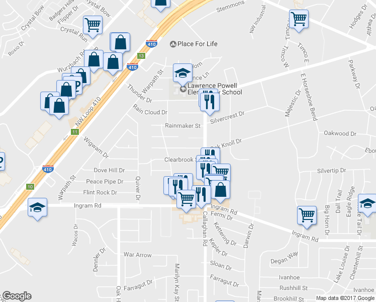 map of restaurants, bars, coffee shops, grocery stores, and more near 5922 White Cloud Street in San Antonio