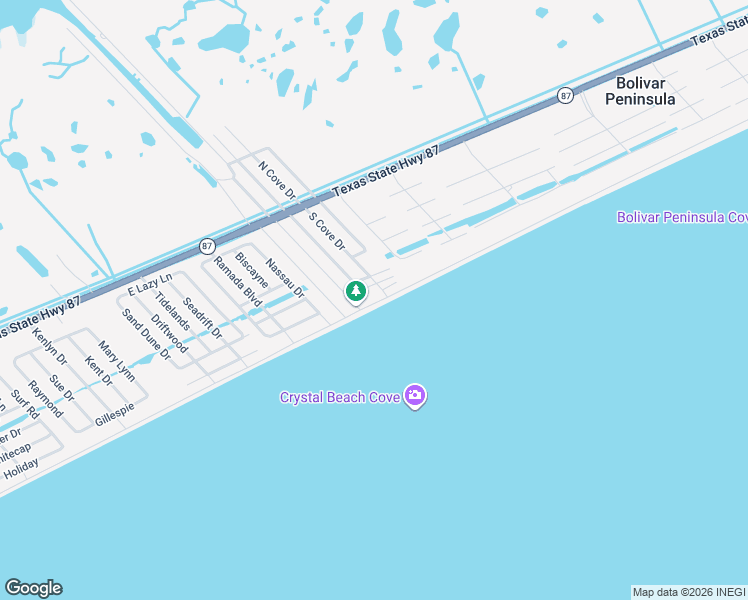 map of restaurants, bars, coffee shops, grocery stores, and more near 2904 Foster Drive in Bolivar Peninsula