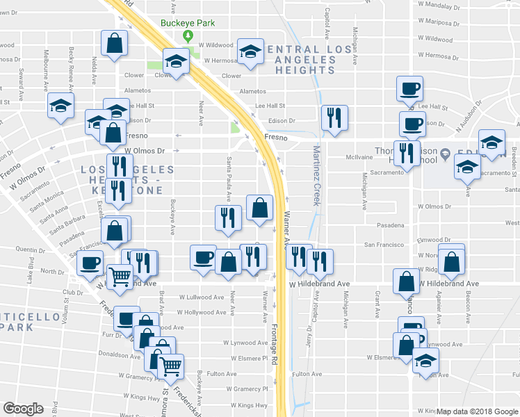map of restaurants, bars, coffee shops, grocery stores, and more near 1331 Santa Barbara in San Antonio