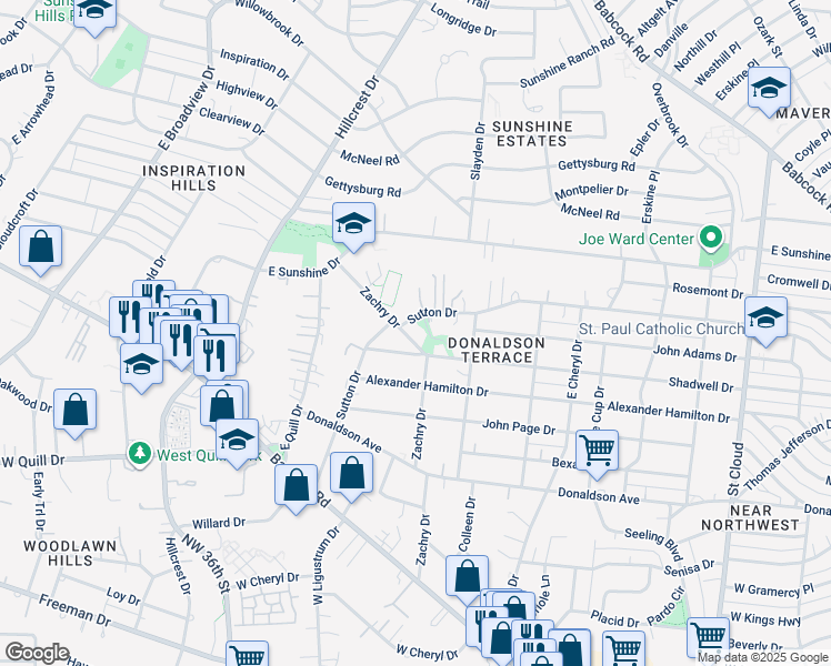 map of restaurants, bars, coffee shops, grocery stores, and more near 823 Zachry Drive in San Antonio