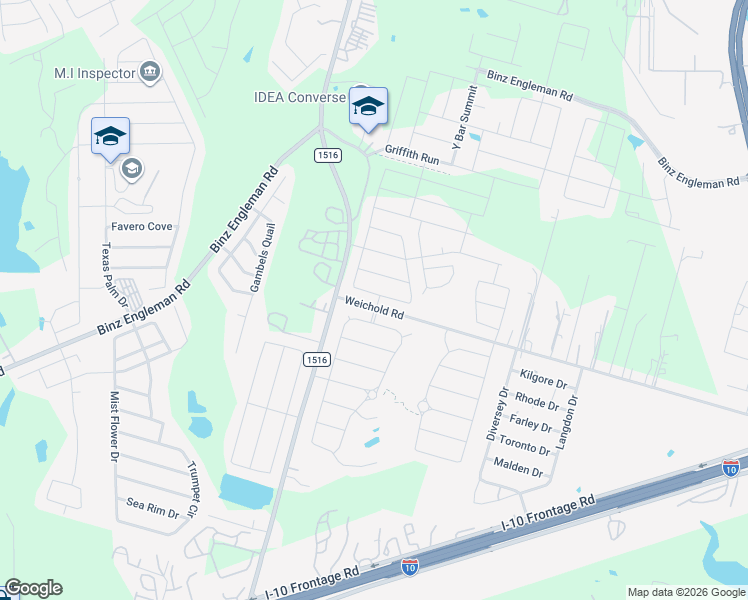 map of restaurants, bars, coffee shops, grocery stores, and more near 8934 Holland Park in Converse