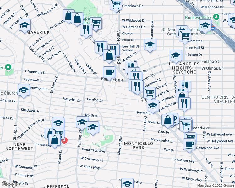 map of restaurants, bars, coffee shops, grocery stores, and more near 18 Sacramento in San Antonio