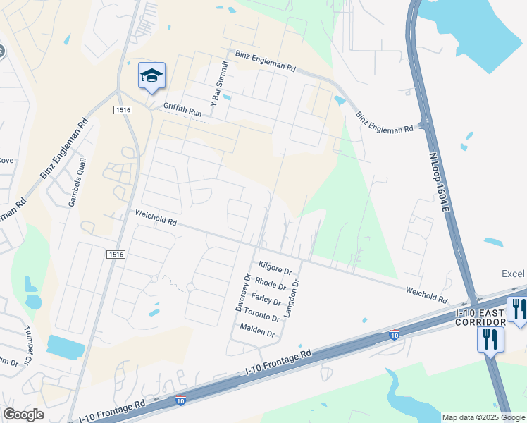 map of restaurants, bars, coffee shops, grocery stores, and more near 9265 West Weichold Road in Converse