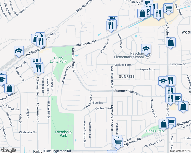 map of restaurants, bars, coffee shops, grocery stores, and more near 4703 Acacia Hill in San Antonio