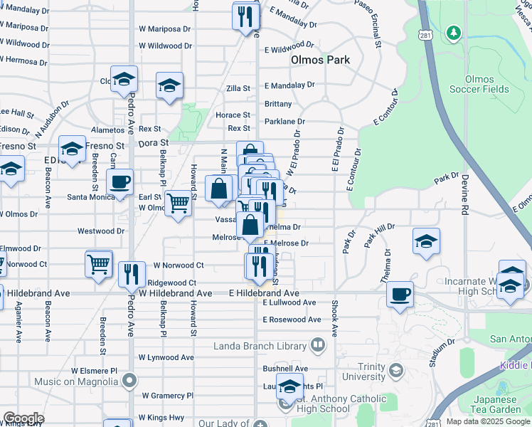 map of restaurants, bars, coffee shops, grocery stores, and more near 4230 McCullough Avenue in San Antonio