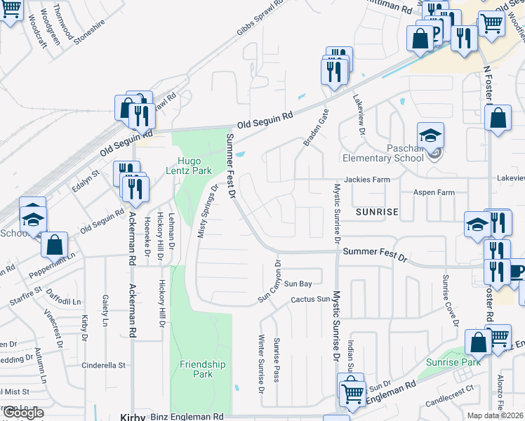 map of restaurants, bars, coffee shops, grocery stores, and more near 5818 Acacia Farm in San Antonio