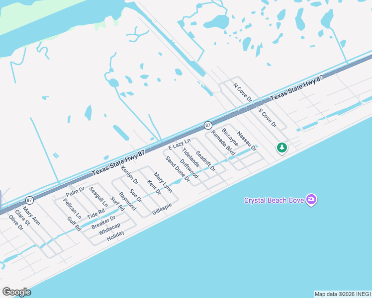 map of restaurants, bars, coffee shops, grocery stores, and more near 978 Tidelands in Bolivar Peninsula