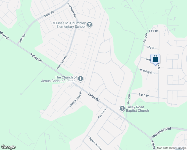 map of restaurants, bars, coffee shops, grocery stores, and more near 13726 Box-T Drive in San Antonio
