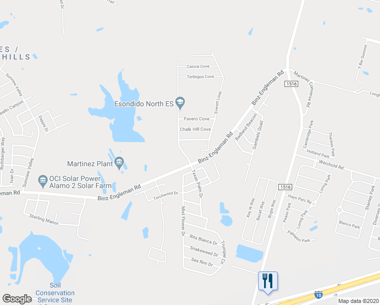 map of restaurants, bars, coffee shops, grocery stores, and more near 4510 Texas Palm Drive in Converse