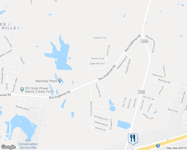 map of restaurants, bars, coffee shops, grocery stores, and more near 4510 Texas Palm Drive in Converse