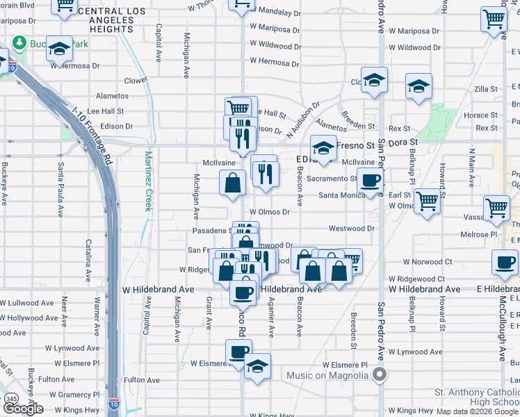 map of restaurants, bars, coffee shops, grocery stores, and more near 806 West Olmos Drive in San Antonio