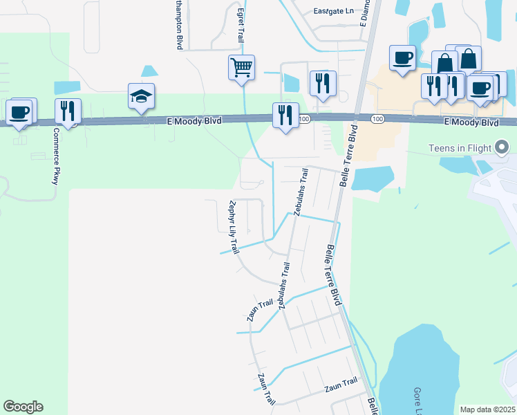 map of restaurants, bars, coffee shops, grocery stores, and more near 72 Zephyr Lily Trail in Palm Coast
