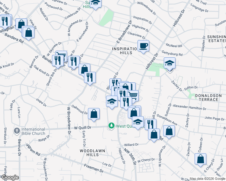 map of restaurants, bars, coffee shops, grocery stores, and more near in San Antonio