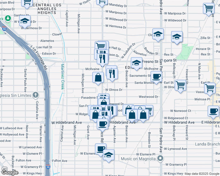 map of restaurants, bars, coffee shops, grocery stores, and more near 806 West Olmos Drive in San Antonio