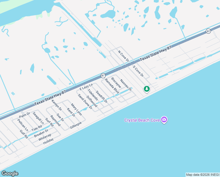 map of restaurants, bars, coffee shops, grocery stores, and more near 963 Bahama Drive in Bolivar Peninsula