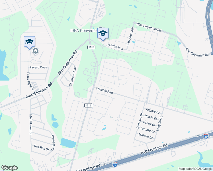 map of restaurants, bars, coffee shops, grocery stores, and more near 8934 Holland Park in Converse