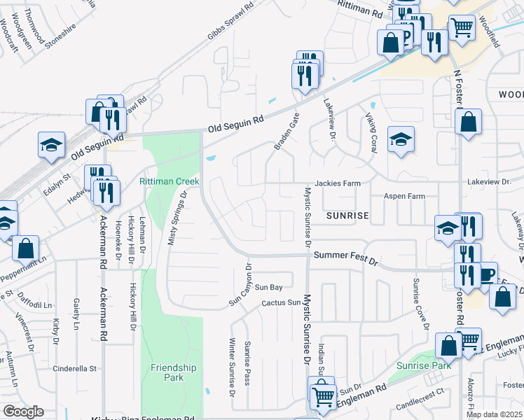map of restaurants, bars, coffee shops, grocery stores, and more near 4703 Acacia Hill in San Antonio