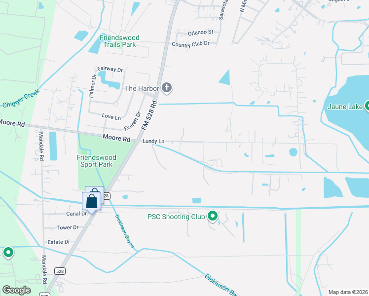 map of restaurants, bars, coffee shops, grocery stores, and more near 1700 Lundy Lane in Friendswood
