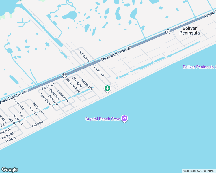 map of restaurants, bars, coffee shops, grocery stores, and more near 2904 Foster Drive in Bolivar Peninsula