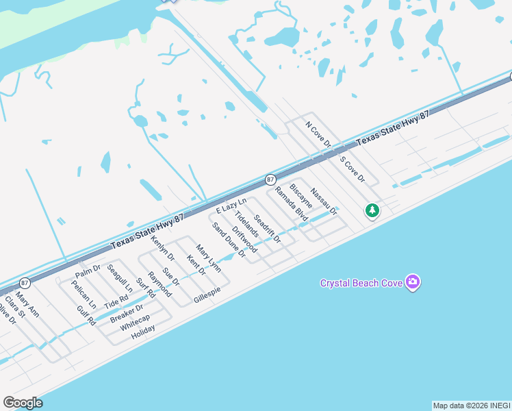 map of restaurants, bars, coffee shops, grocery stores, and more near 959 Palmridge in Bolivar Peninsula