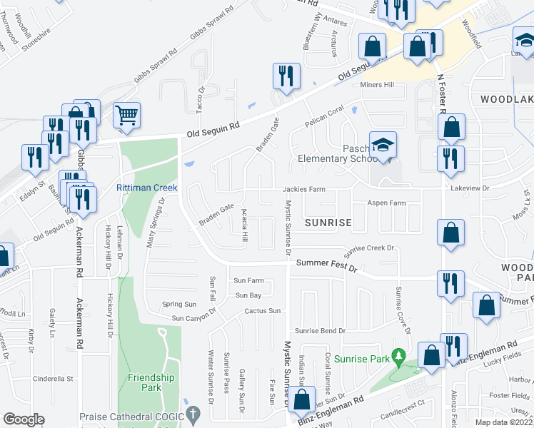 map of restaurants, bars, coffee shops, grocery stores, and more near 6031 Caramel Way in San Antonio