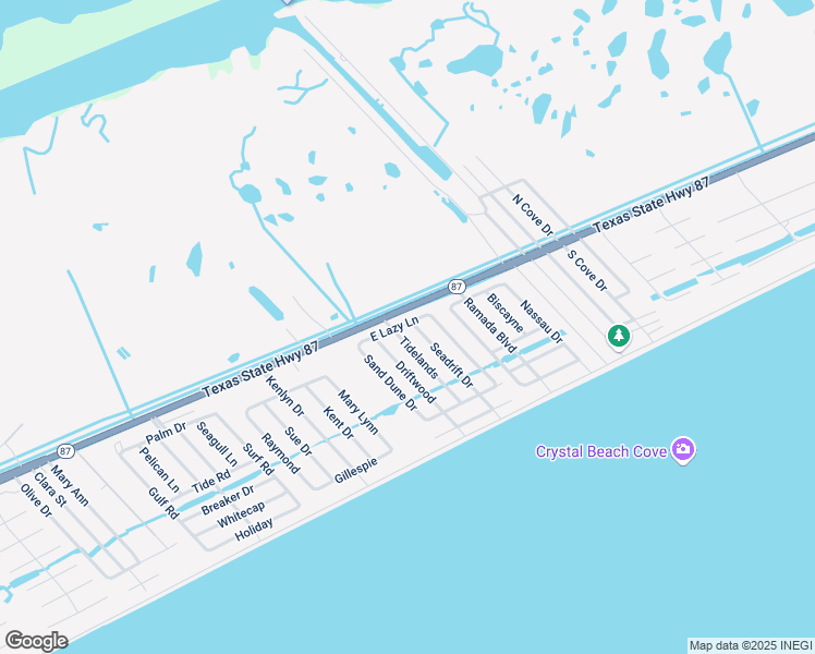 map of restaurants, bars, coffee shops, grocery stores, and more near 978 Tidelands in Bolivar Peninsula
