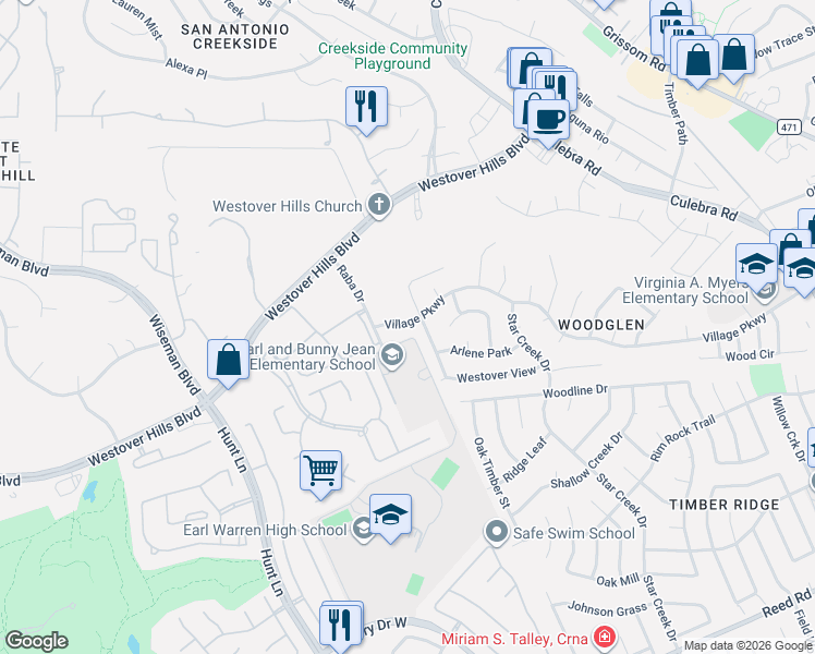 map of restaurants, bars, coffee shops, grocery stores, and more near 9740 Raba Drive in San Antonio