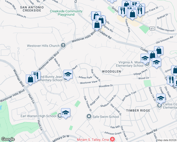 map of restaurants, bars, coffee shops, grocery stores, and more near 8507 Chelsea Park in San Antonio
